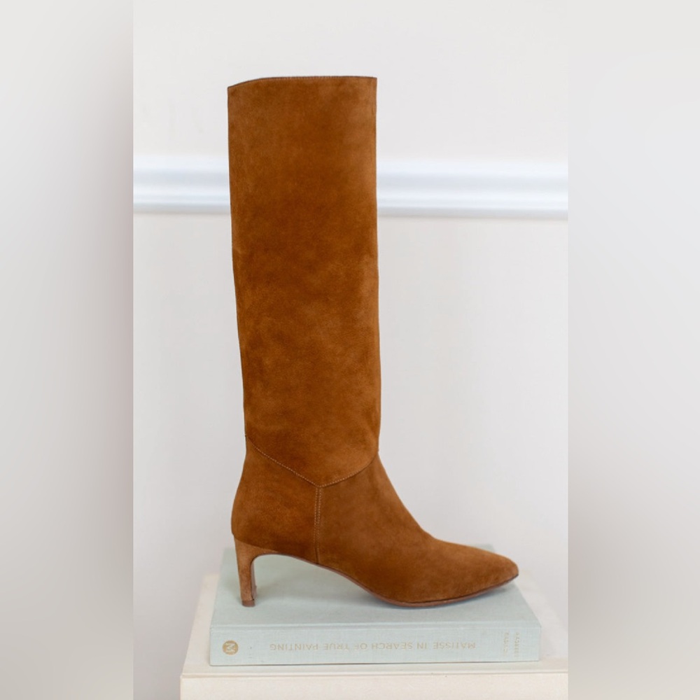 NEW Emerson Fry Lou Walking Boot Dark Camel Suede Knee High Sz. 36 / US 6